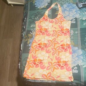 Floral Halter Dress in Orange and Pink